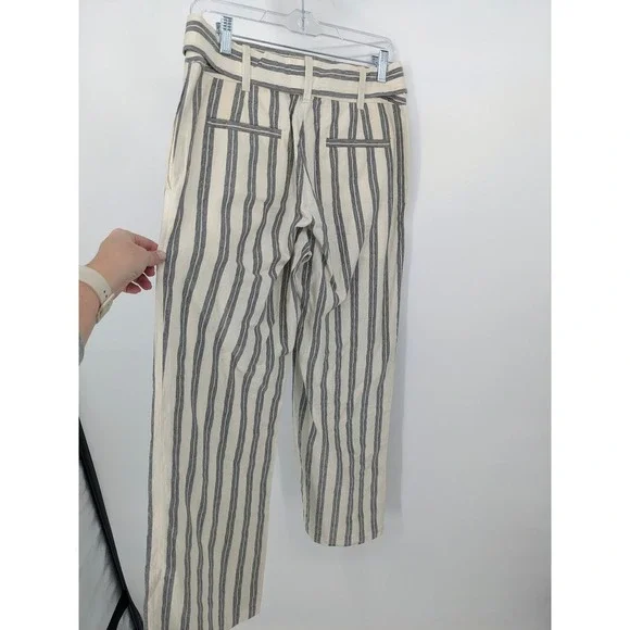 Rebecca Minkoff Wide Leg Pants Women 4 Cream Striped Belted Cotton Resort Office - Picture 6 of 12